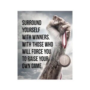 Surround With Winners- Motivational Wall Art, Amazing Rustic Hand Holding Medal